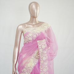 Organza Saree with Off White Embroidery Border SAN3979