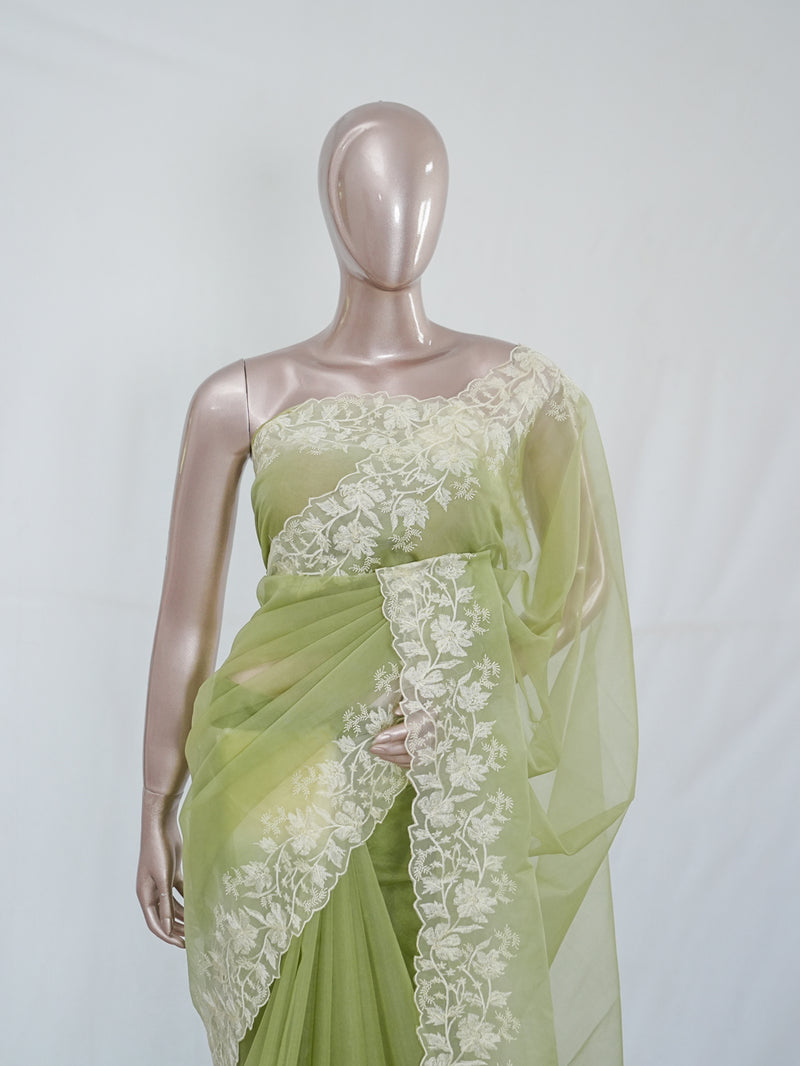 Organza Saree with Off White Embroidery Border SAN3980