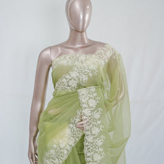 Organza Saree with Off White Embroidery Border SAN3980
