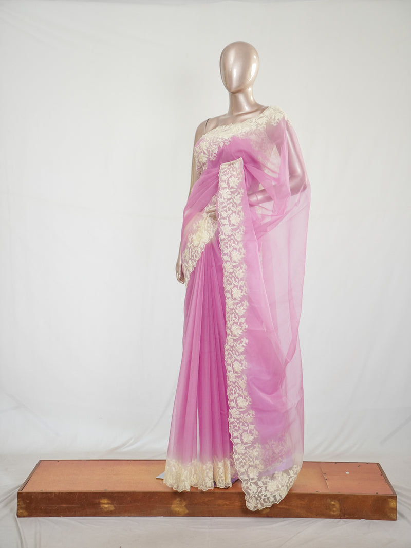 Organza Saree with Off White Embroidery Border SAN3979