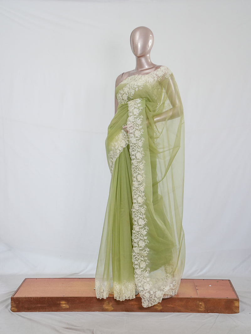 Organza Saree with Off White Embroidery Border SAN3980