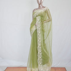Organza Saree with Off White Embroidery Border SAN3980
