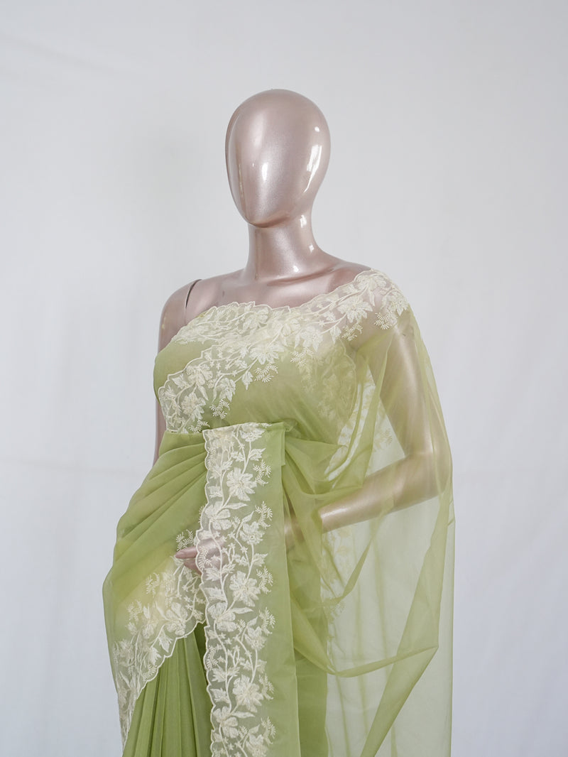 Organza Saree with Off White Embroidery Border SAN3980