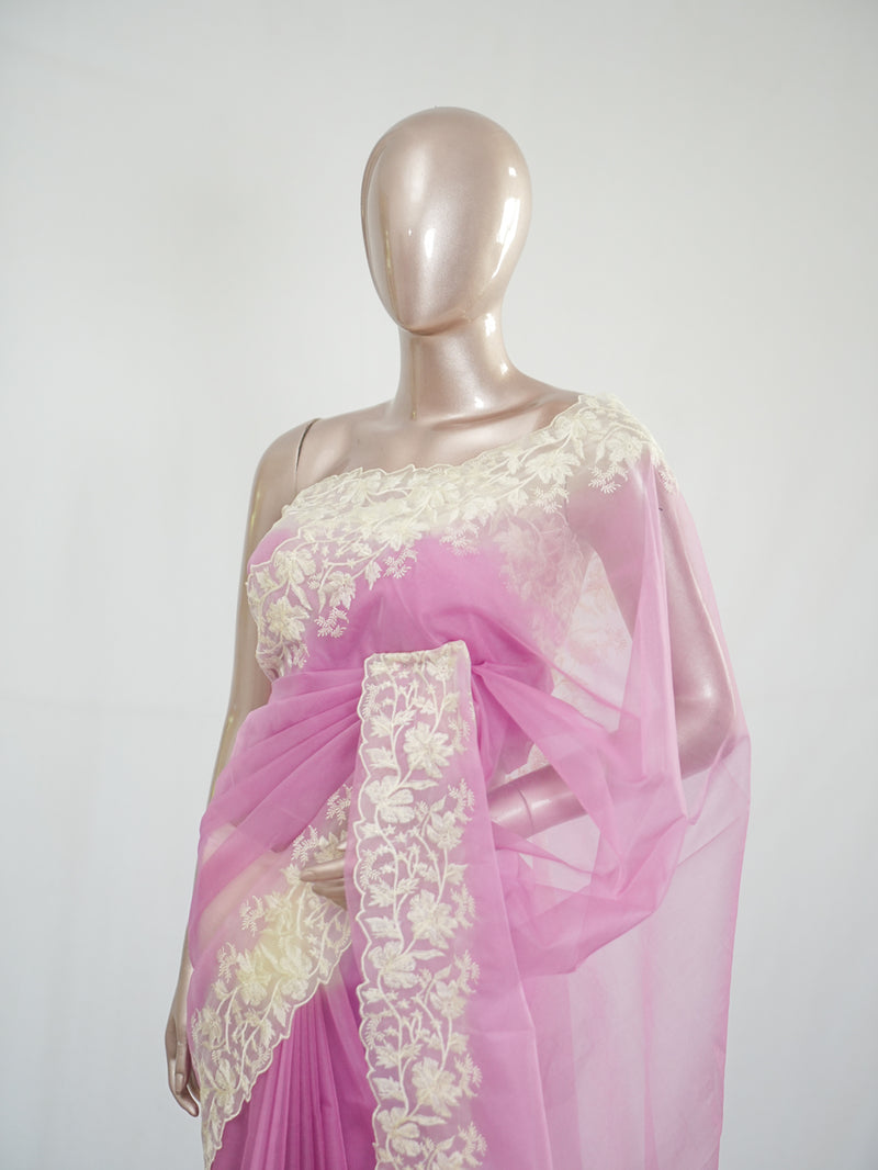 Organza Saree with Off White Embroidery Border SAN3979