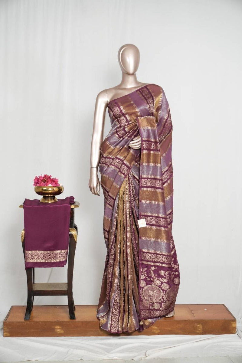 Royal Plum & Antique Gold Woven banarasi semi silk Saree  SAN4666