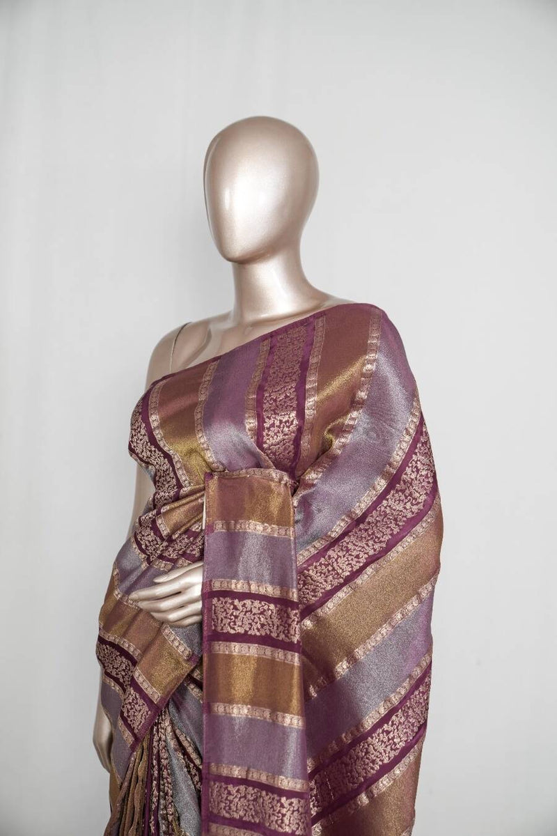 Royal Plum & Antique Gold Woven banarasi semi silk Saree  SAN4666