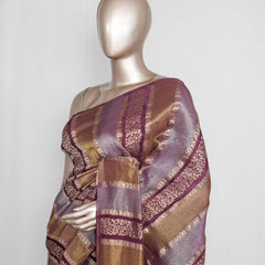 Royal Plum & Antique Gold Woven banarasi semi silk Saree  SAN4666