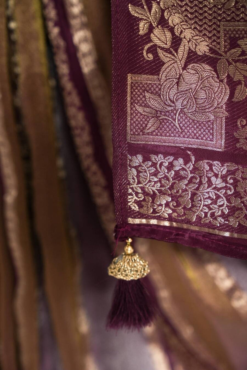 Royal Plum & Antique Gold Woven banarasi semi silk Saree  SAN4666