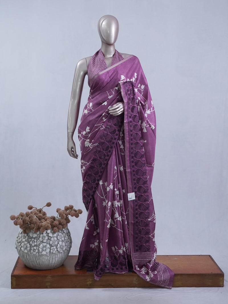 Printed Tusser Silk Saree   SAN5328