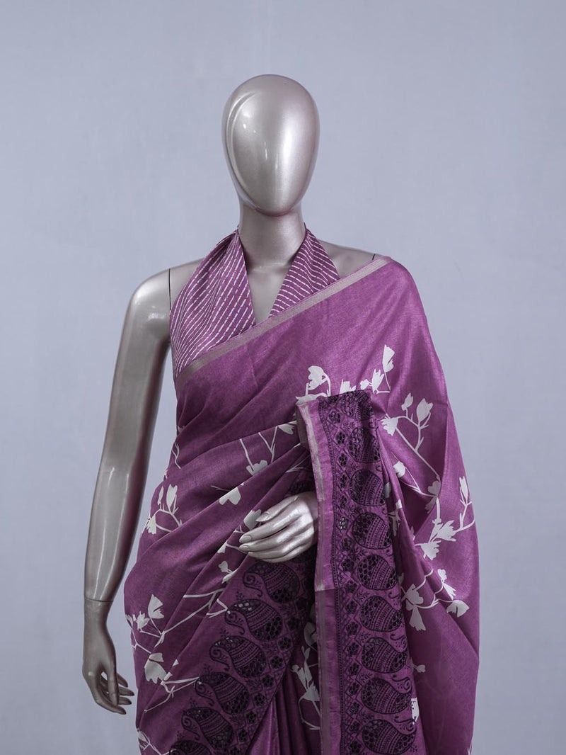 Printed Tusser Silk Saree   SAN5328