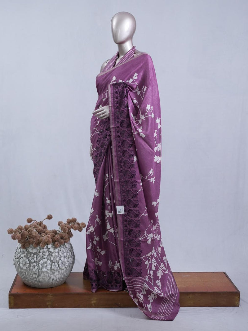 Printed Tusser Silk Saree   SAN5328