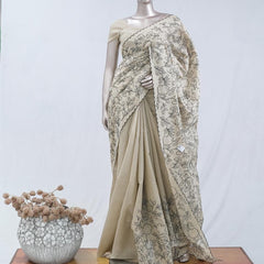 Floral embroidered raw cotton saree SAN5546  A
