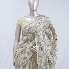 Floral embroidered raw cotton saree SAN5546  A