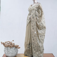 Floral embroidered raw cotton saree SAN5546  A