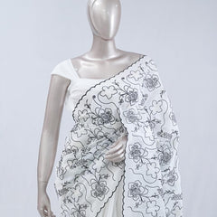 Floral embroidered raw cotton saree  SAN5546