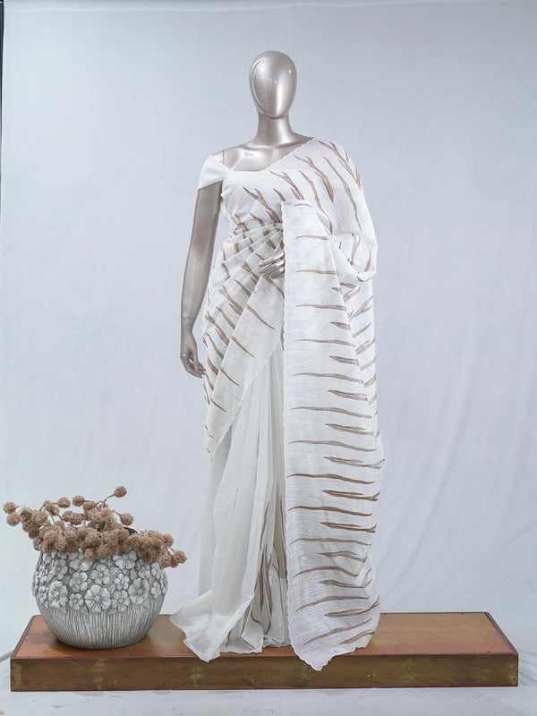 Stripe embroidered raw cotton saree SAN5544  B