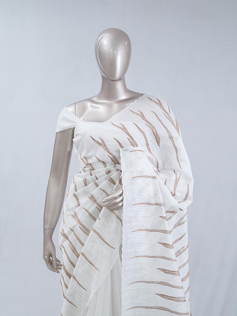 Stripe embroidered raw cotton saree SAN5544  B
