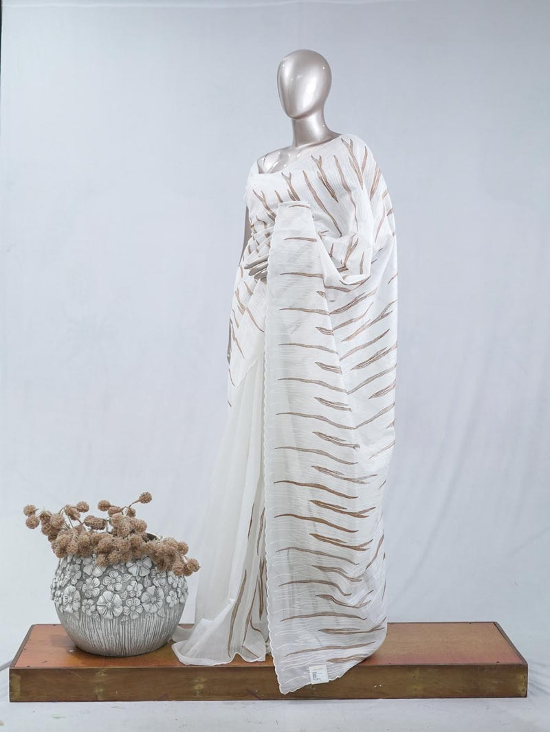 Stripe embroidered raw cotton saree SAN5544  B