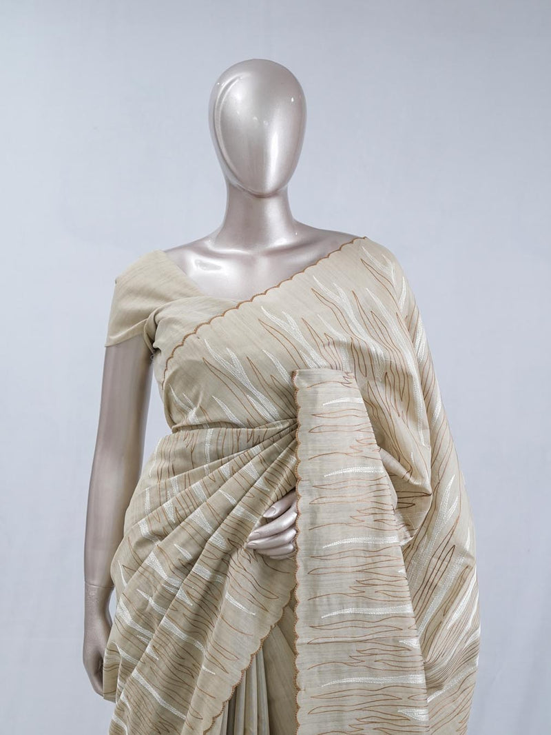 Stripe  embroidered raw cotton saree SAN5544  C