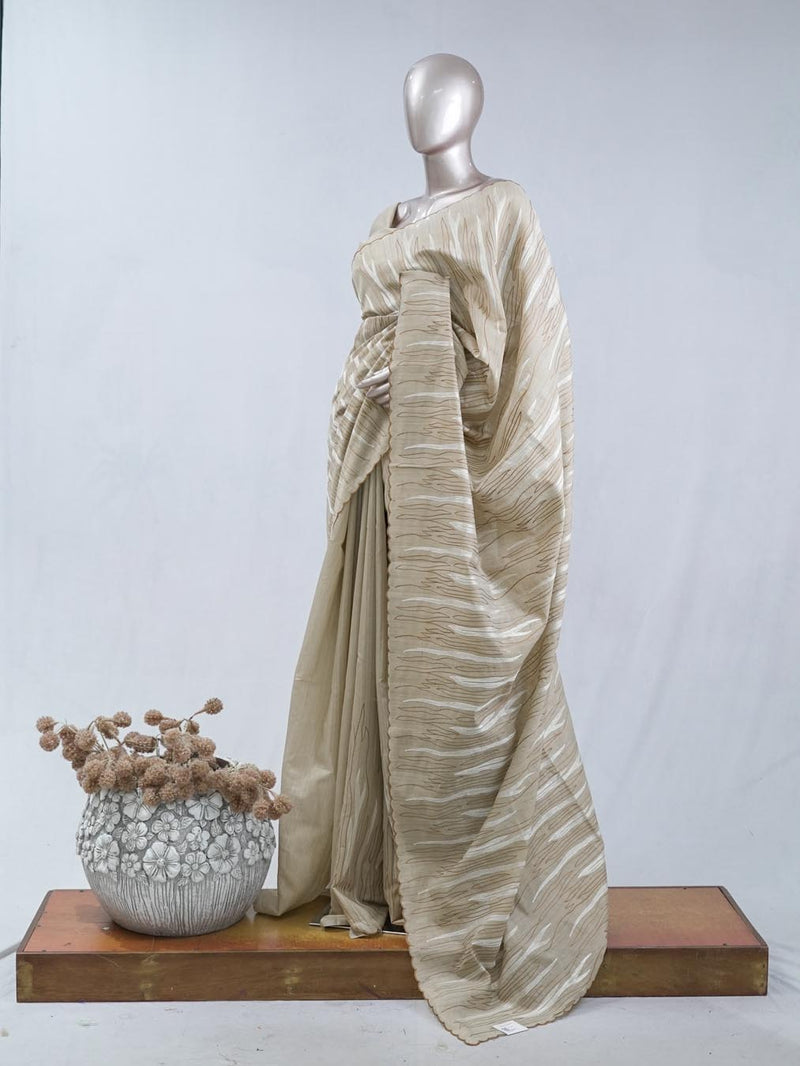 Stripe  embroidered raw cotton saree SAN5544  C