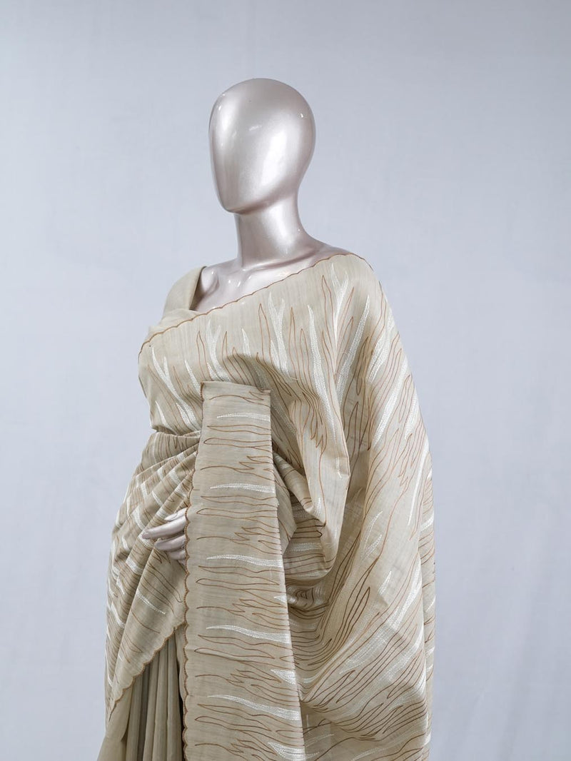 Stripe  embroidered raw cotton saree SAN5544  C