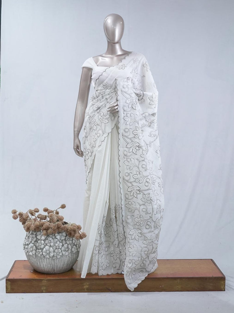 Sage grey pastel embroidered kota saree  SAN5565  A
