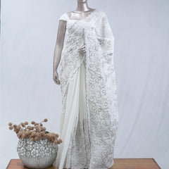 Sage grey pastel embroidered kota saree  SAN5565  A