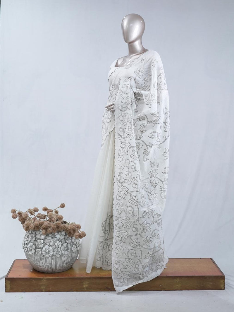 Sage grey pastel embroidered kota saree  SAN5565  A
