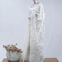 Sage grey pastel embroidered kota saree  SAN5565  A