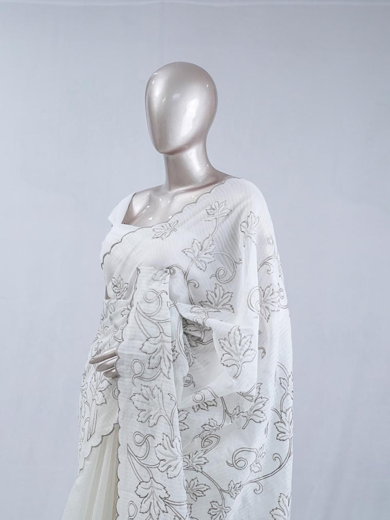 Sage grey pastel embroidered kota saree  SAN5565  A