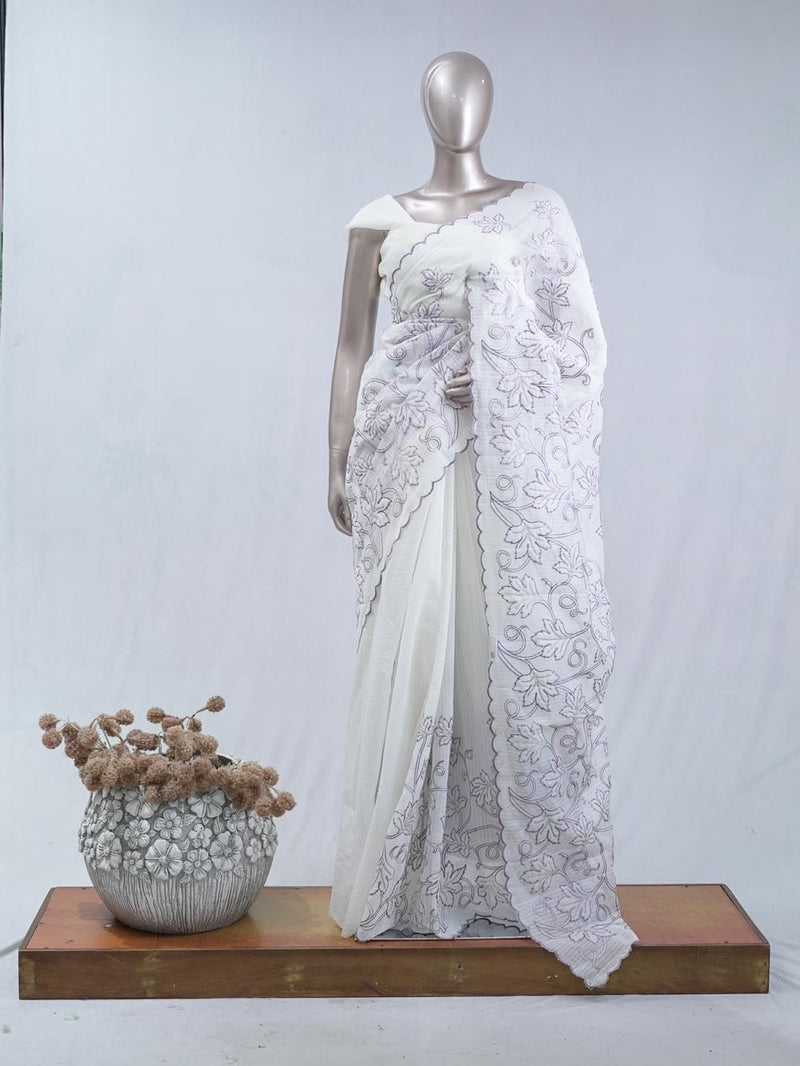 Soft lavender pastel embroidered kota saree SAN5565  B