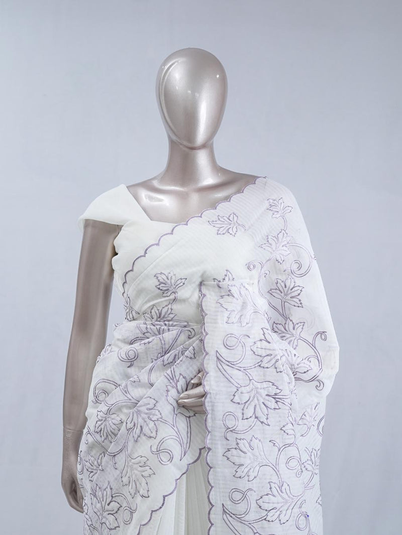 Soft lavender pastel embroidered kota saree SAN5565  B