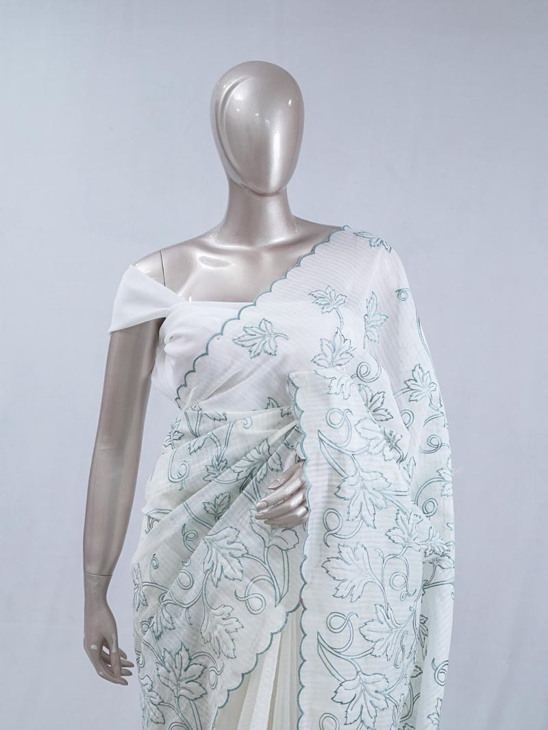Green pastel embroidered kota saree SAN5565 C