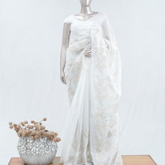 Floral embroidered glass organza saree SAN5456