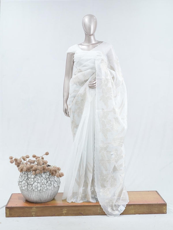 Floral embroidered glass organza saree SAN5456