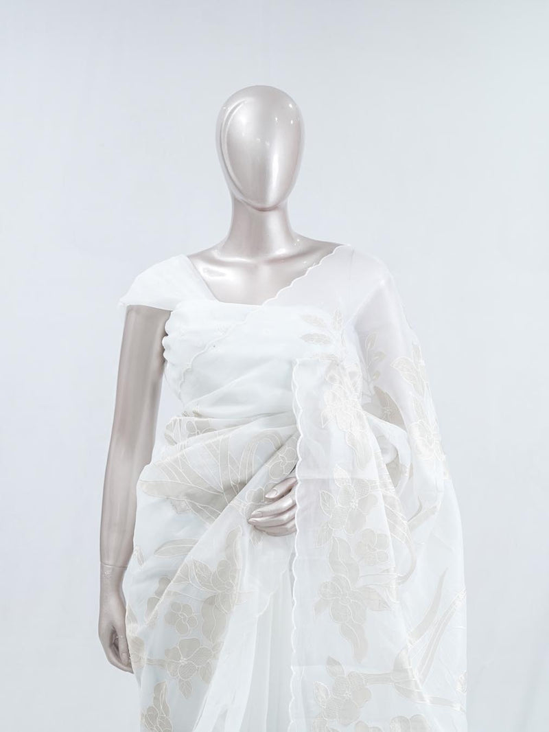 Floral embroidered glass organza saree SAN5456