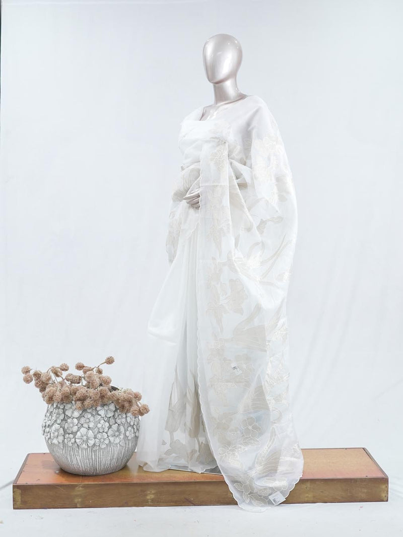 Floral embroidered glass organza saree SAN5456