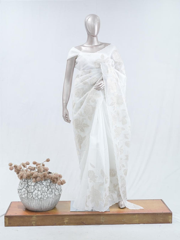 Floral embroidered glass organza saree  SAN5456 A