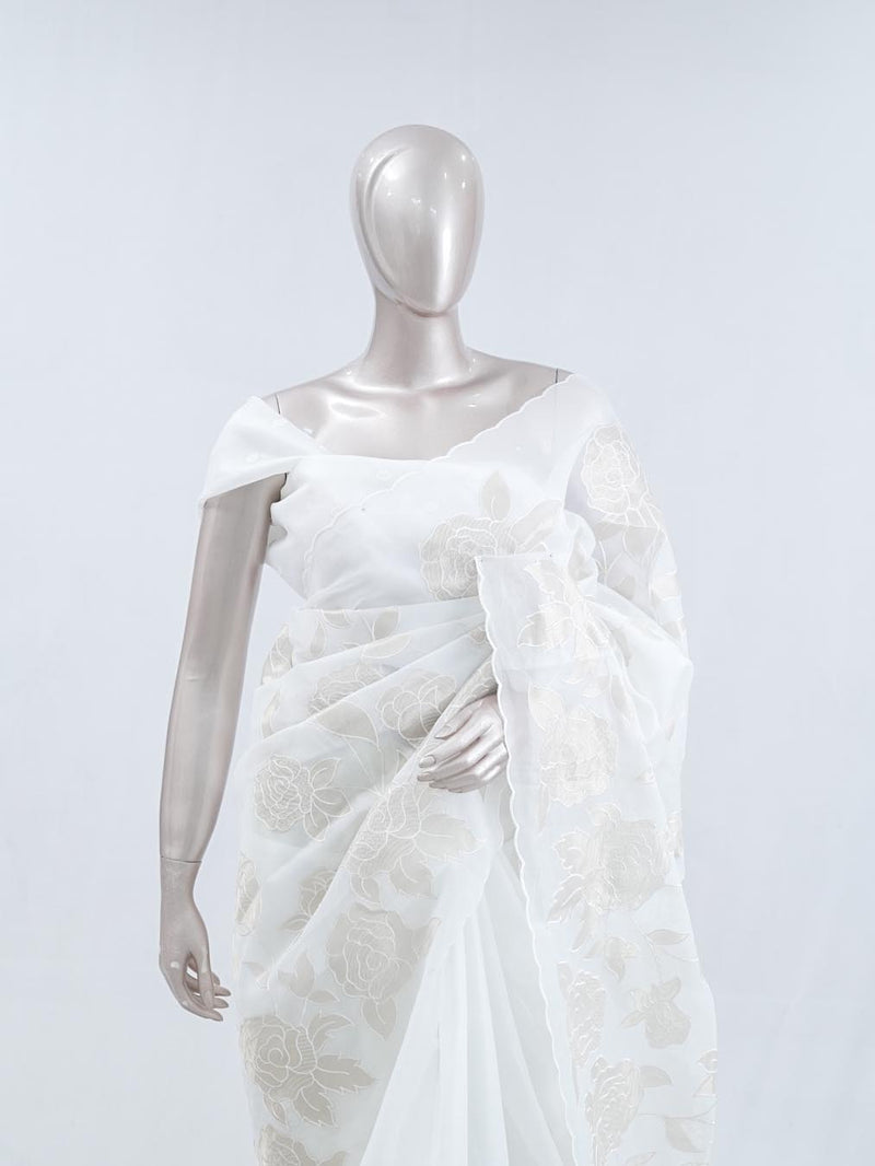 Floral embroidered glass organza saree  SAN5456 A