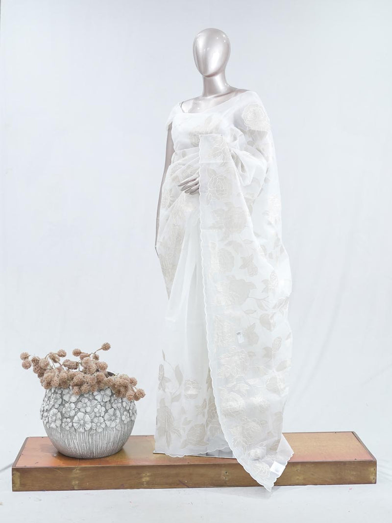 Floral embroidered glass organza saree  SAN5456 A