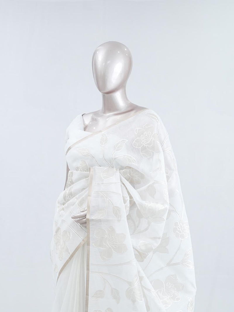 Floral embroidered glass organza saree SAN5559 A