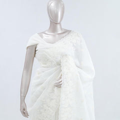 White Applique embroidery kota saree