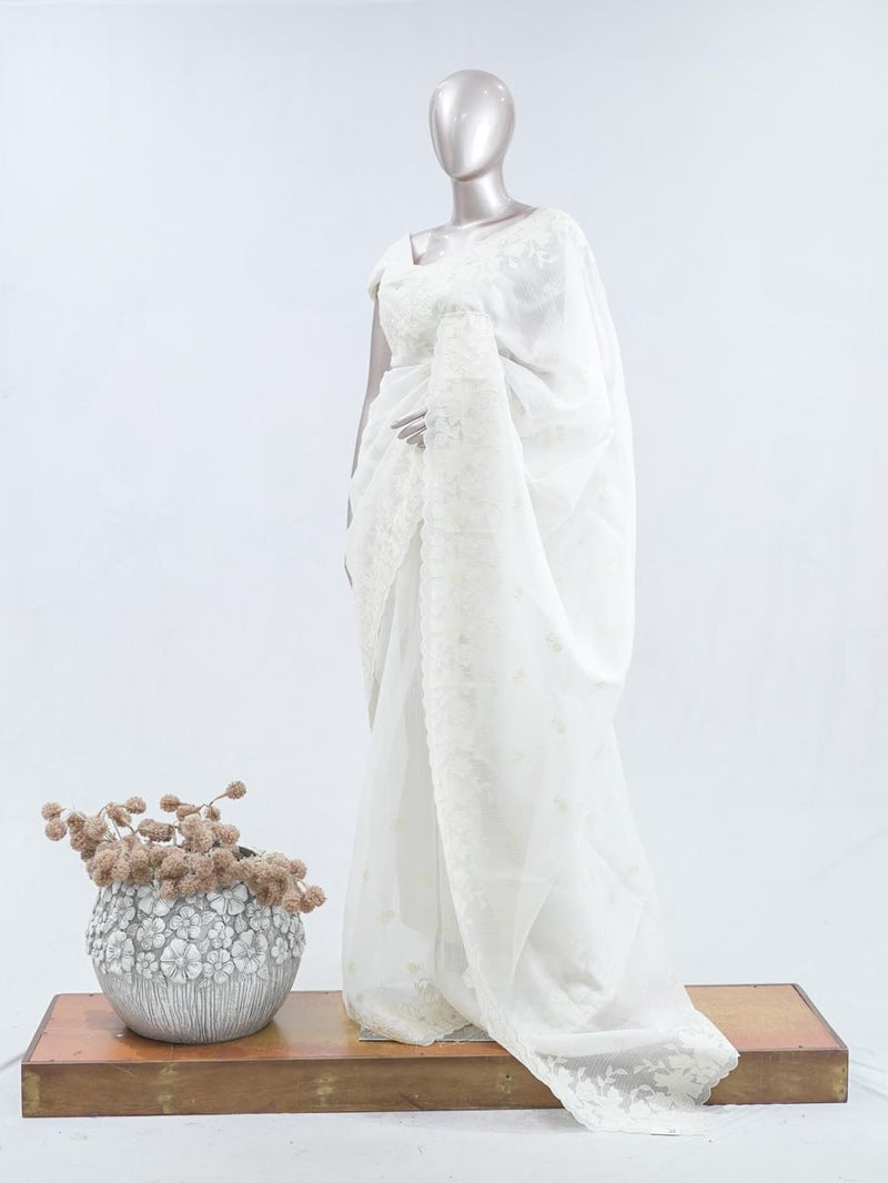 White Applique embroidery kota saree