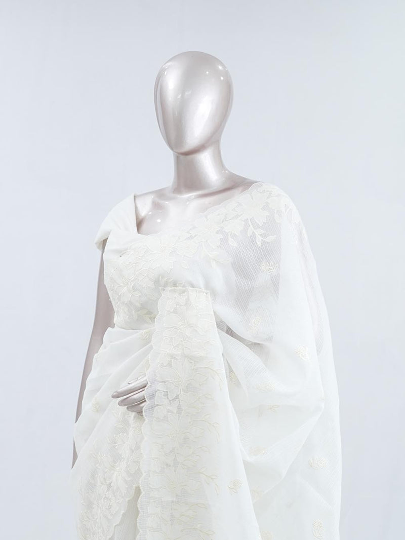 White Applique embroidery kota saree