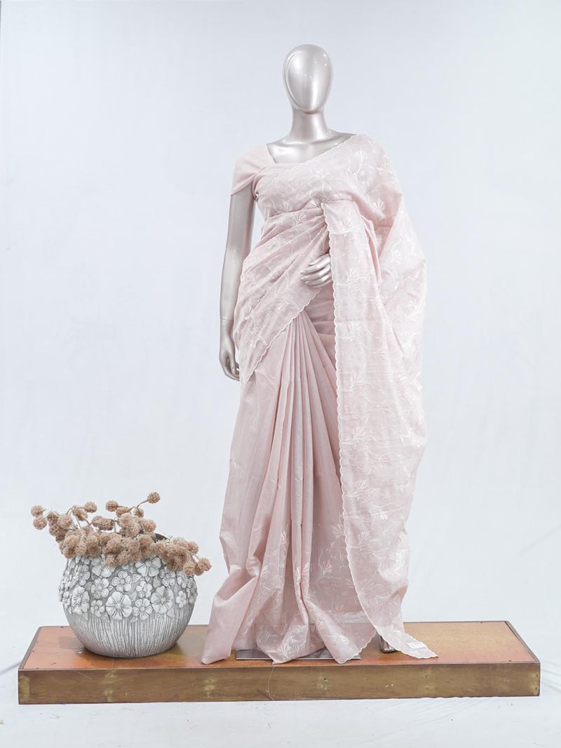 Blush pink floral embroidered raw cotton saree SAN5550  E