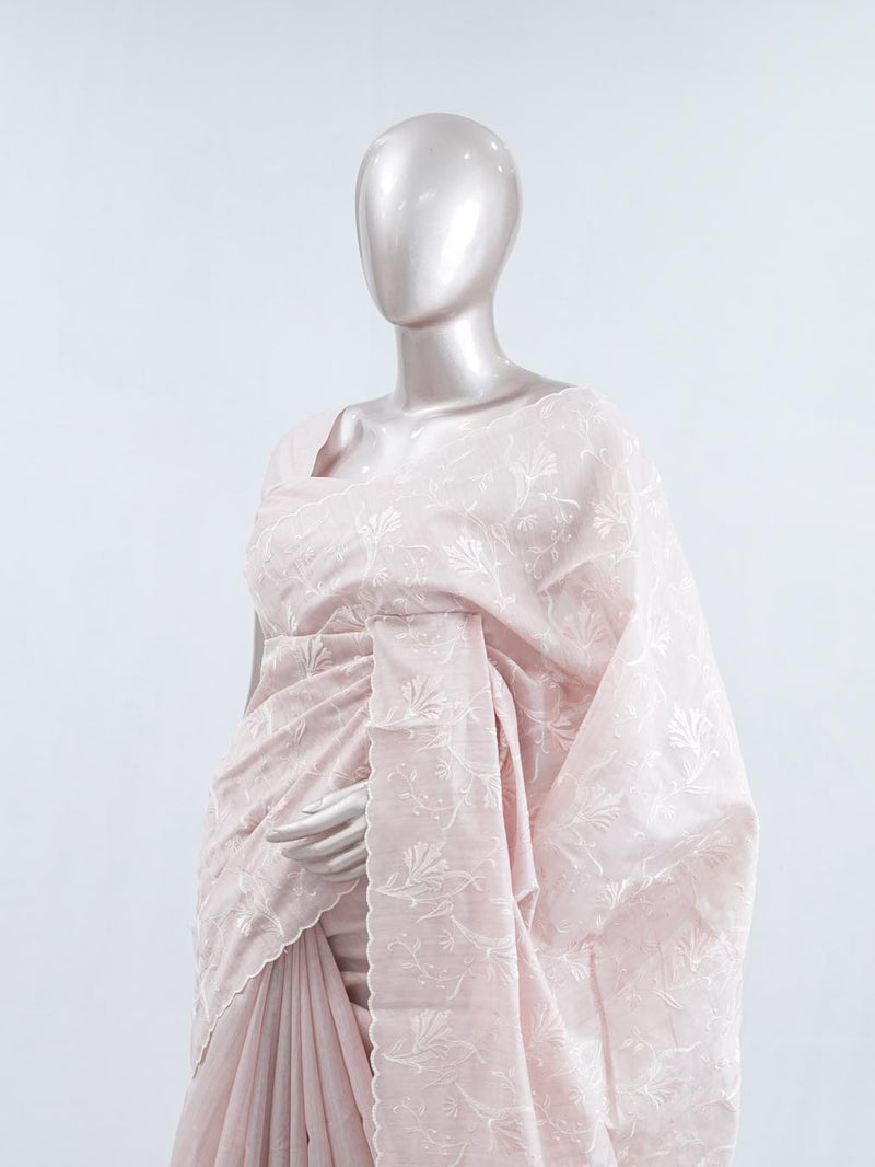 Blush pink floral embroidered raw cotton saree SAN5550  E
