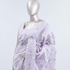 Soft lavender floral embroidered raw cotton saree  A3 SAN5550