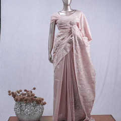 Dusty rose pink Abstract embroidered raw cotton saree SAN5551 H