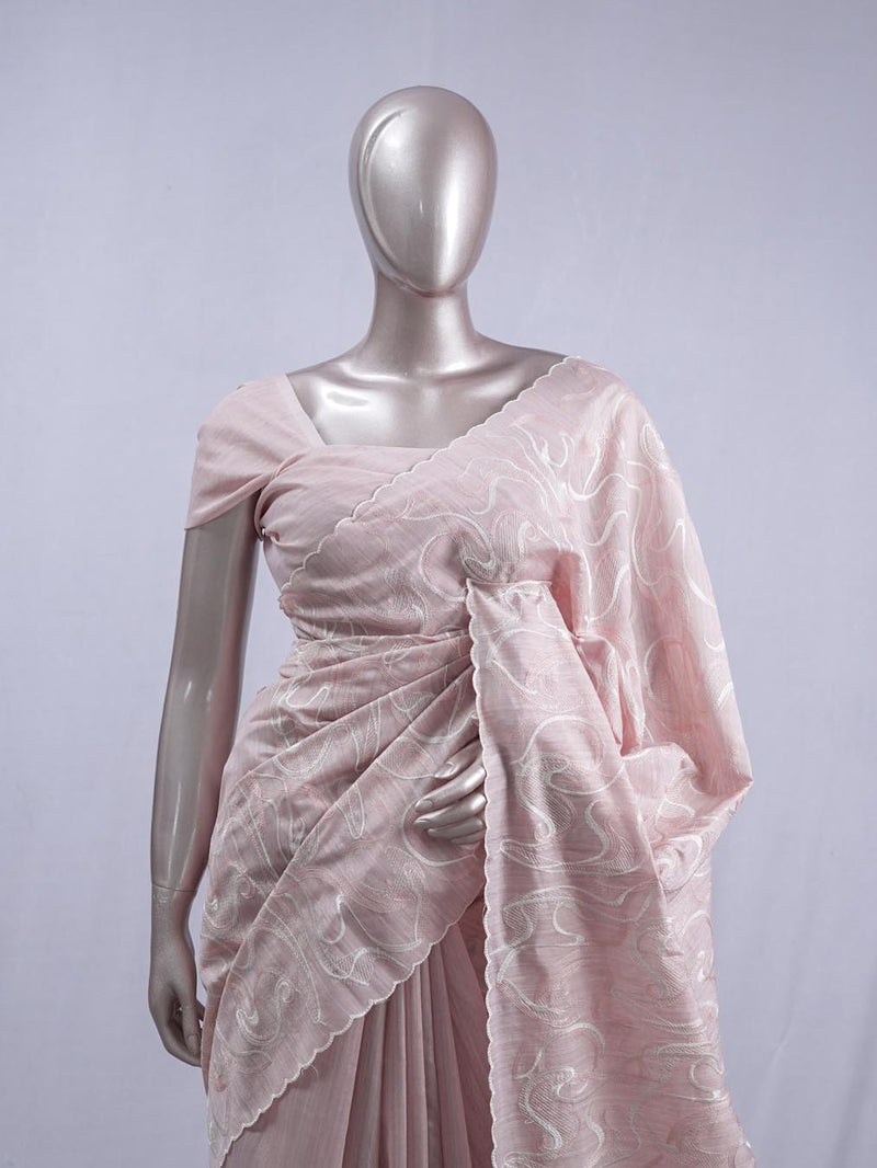 Dusty rose pink Abstract embroidered raw cotton saree SAN5551 H