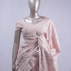 Dusty rose pink Abstract embroidered raw cotton saree SAN5551 H